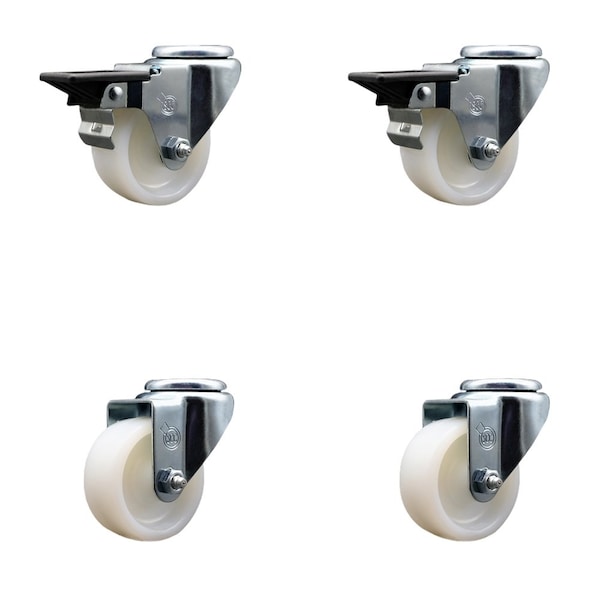 3'' Nylon Wheel Swivel Bolt Hole Caster Set with 2 Posi Lock Brakes, 4PK
